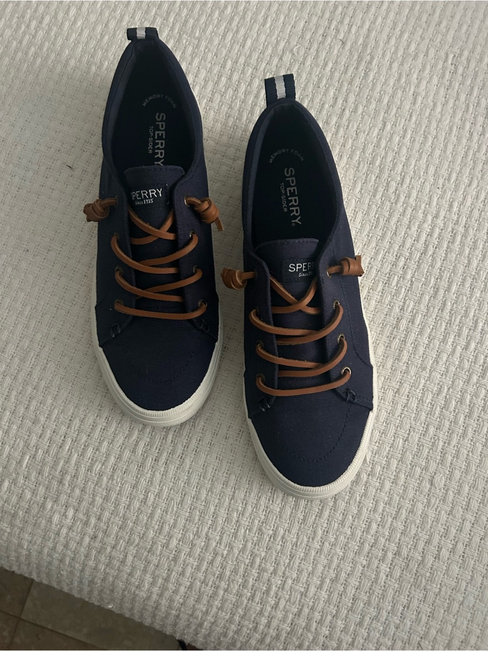 Sperry Navy Canvas Sneakers with Brown Accents